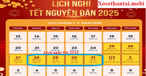 Lịch nghỉ Tết Ất Tỵ 2025 của xổ số miền Bắc